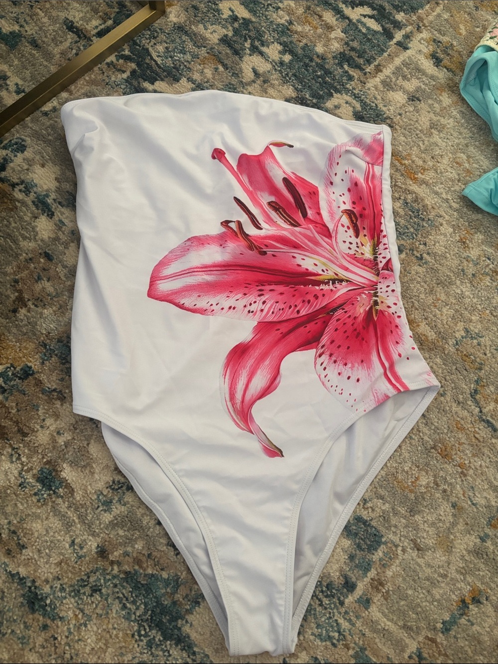 Girls' White One-Piece Swimsuit with Pink Floral Print